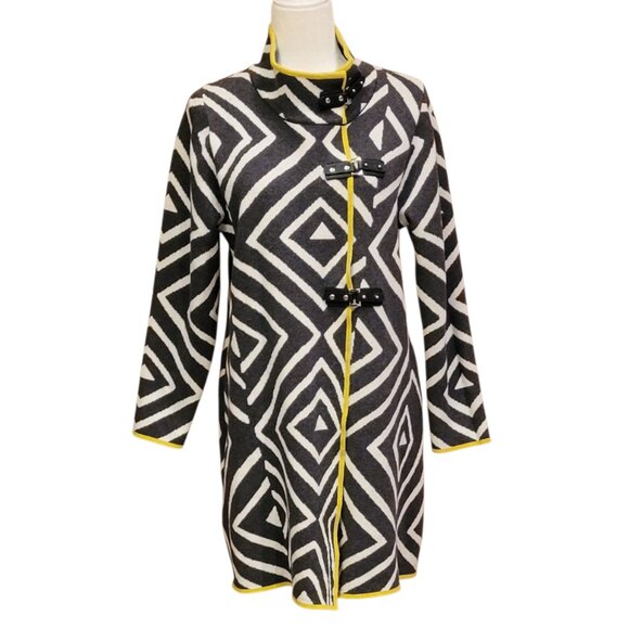 Marble Buckle Detail Longline Art-to-Wear Cardigan Sweater Jacket Size M - Picture 3 of 13